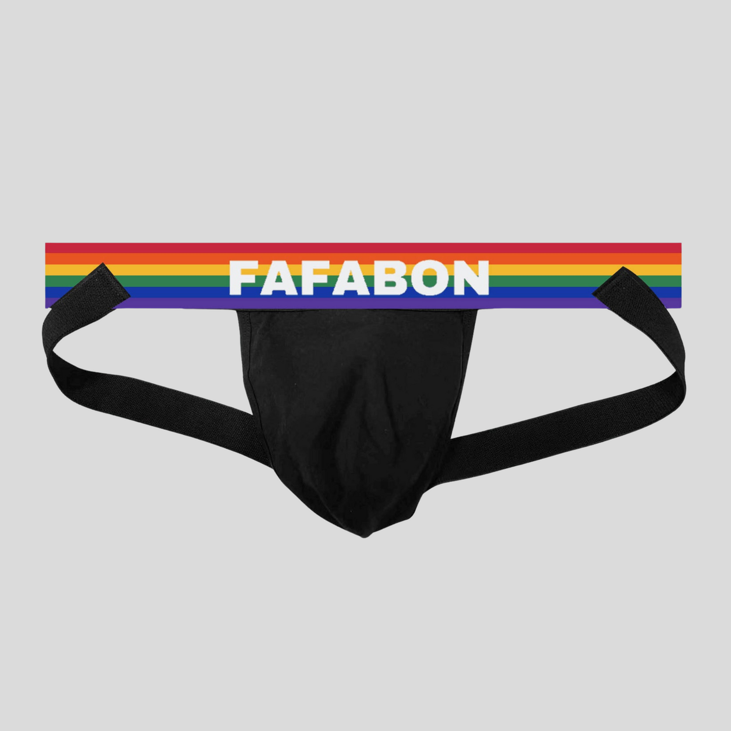 RAINBEAU Jock | Black cotton pouch with 'FAFABON' logo on rainbow waistband