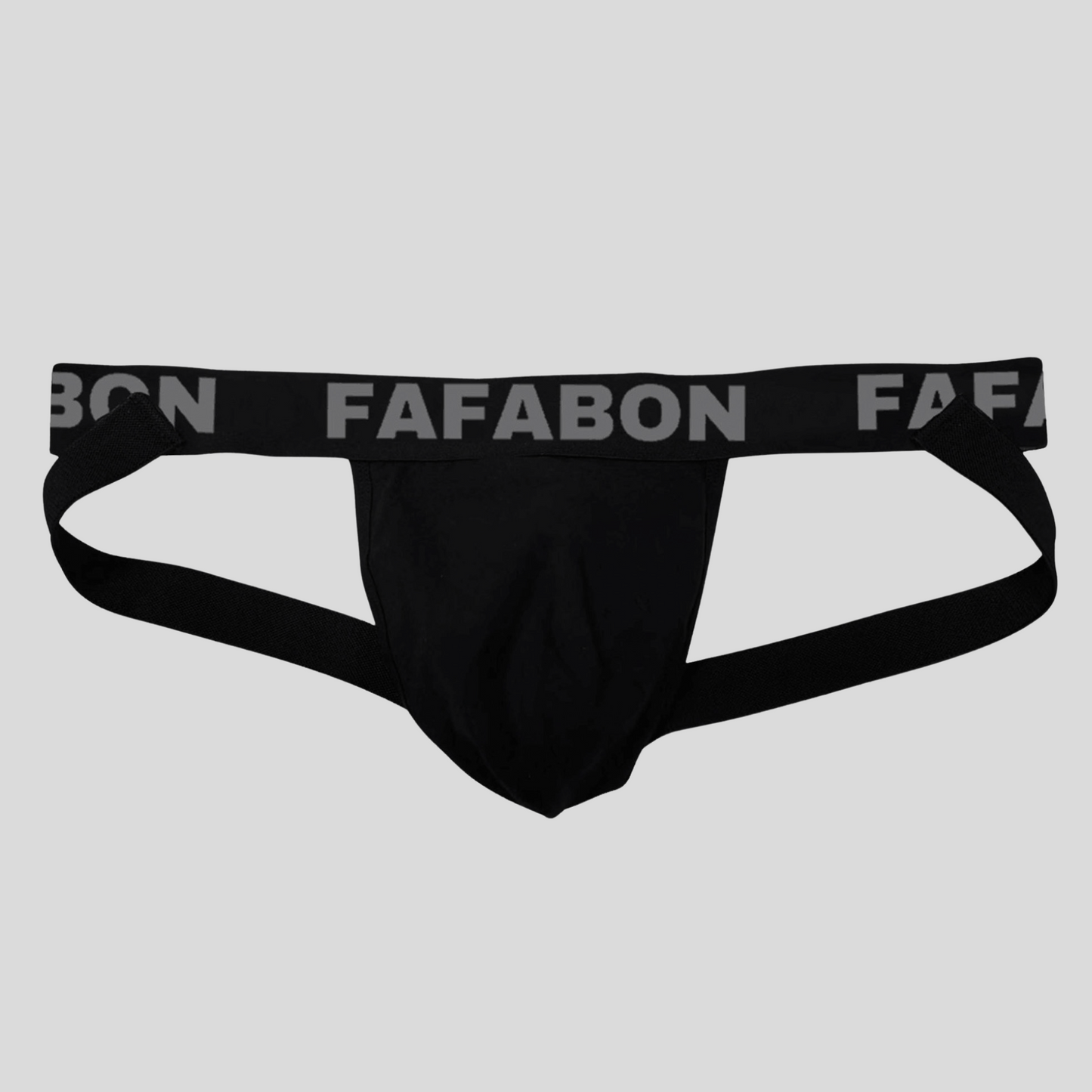 BON APPÉTIT JOCK | Black cotton pouch with all-over off-white 'FAFABON' logo on black waistband